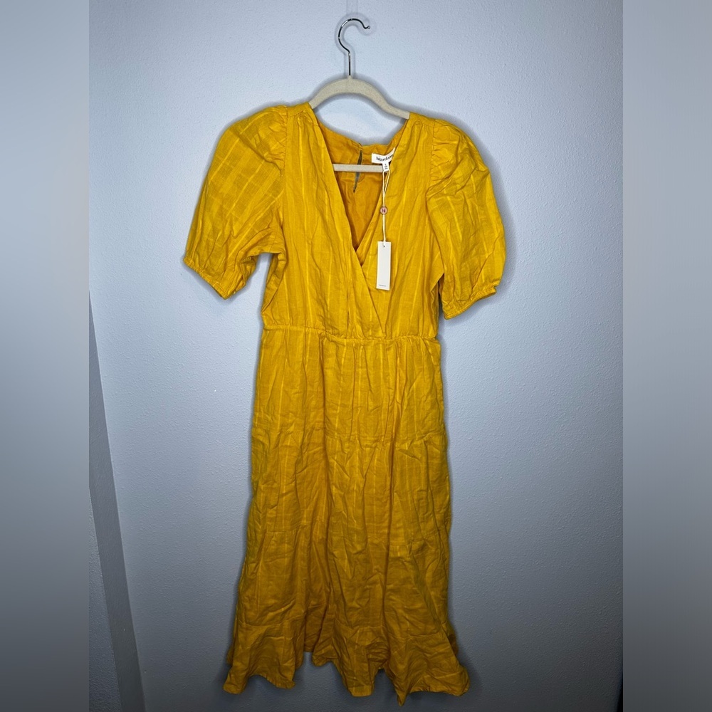 Heartloom Hakka golden yellow midi dress new size small short sleeves